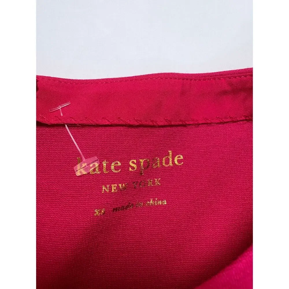 Kate Spade New York Red Fit & Flare Dress 3/4 Sleeve Pocket Dress XS $198 Retail